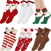 [Geyoga] 6 Pairs Christmas Fluffy Socks Christmas Fluffy Socks for Winter, Mixed colour., One size