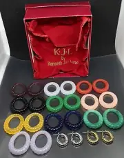 Vtg KJL Kenneth Jay Gold Tone Silver Tone Multicolor Lucite Doorknob Earrings