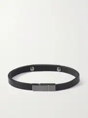 [SAINT LAURENT] SAINT LAURENT - Leather And Silver-tone Bracelet - Black - S S Black