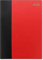 Letts of London Standard A4 Day to Two Pages English 2024 Diary, Red/Black