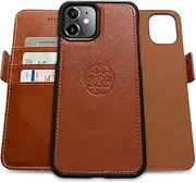 Dreem Fibonacci 2-in-1 Wallet Case for Apple iPhone 12 Mini - Luxury Vegan Leather, Magnetic Detachable Shockproof Phone Case, RFID Card Protection, 2-Way Flip Stand - Caramel