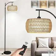 TUXOIUBA Smart Floor Lamp with Rattan Shade, 165-185cm Adjustable Height, Remote & App Control, Dimmable LED with Timer