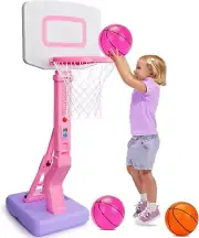 Girls Mini Basketball Hoop Indoor Pink Adjustable Basketball Goal