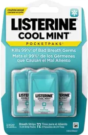 Listerine Cool Mint Pocketpaks Breath Strips Kills Bad Breath Germs, 24-Strip...