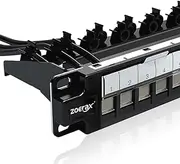 ZoeRax 24-Port Blank Keystone 1U Patch Panel, Heavy-Duty 19-inch Rackmount or Wall Mount Shielded RJ45 Patch Panel with Jack Shutter and Rear Cable Management Panel