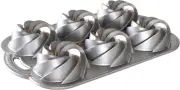 Heritage Bundtlette Cake Pan, Metallic, Silver, Oven Safe, Holds 4 Cups Batter