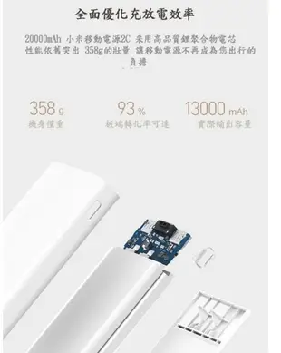 送保護套+小米行動電源2C 20000mah 快充 小米行動電源二代 移動電源 (5.7折)