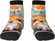 [EdWal] Cute Animal Fox Flowers print Men's Moisture Control Crew Socks Socks For Men and Women Gifts For Golf, Hunting, Camping