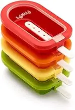 Lékué Set of 4 Large Stackable Popsicle Molds + Sticks & Lids | Homemade Freezer Ice Pops & Frozen Snacks | Flexible Platinum Silicone for Easy Fill & Unmold | Reusable & Dishwasher Safe| Multicolor