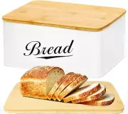 Modern Metal Bread Box with Bamboo Cutting Board Lid, Bread Storage Container fo
