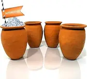 Alondra's Imports (TM) Handcrafted, Natural Clay Cups From Mexico (Cantaritos Mexicanos, Fiesta Mexicana) for Hot & Cold Beverages (Cocktail Glasses for Tequila, Margaritas, Mojitos & More), Set of 4