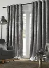 Silver Crushed Velvet Glitzy Curtains Eyelet Ring Top Diamante Tieback 90x90 in