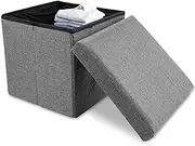 Storage Stool, Cotton Linen Storage Ottoman, Breathable Foot Rest for Couch, Foldable Foot Stools Ottoman, Shoe Change Stool, Stable and Load Bearing for Living Room, 12"x12"x12" (Grey)
