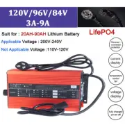 120V/96V/84V Li-ion LiFePo4 Lithium Battery Fast Charger 3-9A Current Adjustable