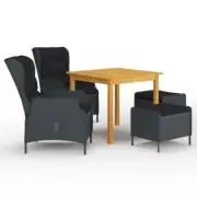 Patio Dining Set Of 5 Wooden Table Reclining Chairs And Footstools With Cushions