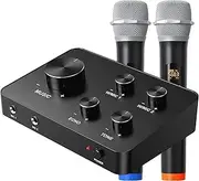 Portable Karaoke Wireless Microphone Mixer System Set, with Dual UHF Wireless Mic, HDMI & AUX in/Out for Karaoke, Home Theater, Amplifier, Speaker