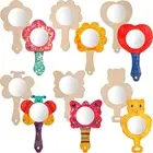 18 Pieces DIY Wood Mirror Craft Unfinished Mini Handheld Mirror for DIY Handmade