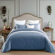 CottonMore 100% Cotton 650TC Sateen Silver Blue Quilt Doona Cover Set - King