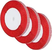 Plaid Ribbon, Red Gingham Ribbon Red Plaid Ribbon 3PCS Checked Ribbon 25Yards Roll DIY Bowknot Handicraft Christmas Wedding Cake Bandage 1CM