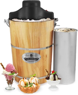 Old Fashioned 6 Quart Vintage Wood Bucket Electric Ice Cream Maker Machine Appal