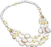 [Generic] 3 Rows Freshwater Cultured White Rice Pearl White Pearl Necklace For Women Lady Jewelry