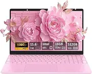 15.6 Inch Full HD Laptop, 16GB DDR4 RAM 512GB SSD, N95 Up to 3.4GHz with Fingerprint Unlock Notebook, Cooling Fan, Webcam, Dual Speakers, Mini HDMI, Student/Business Laptop - Pink