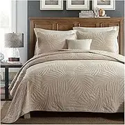 KUSQDT Embroidered Cotton Summer Quilts Set Quilted Bedspreads for Double Bed Plain Bed Cover King Oversized Pillow Cases 3pcs 3-Piece Comforter Set Sheets(Beige,250x270cm)