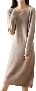 [Zadaos] 100% Wool Sweater Long Pullover Knit Straight Dress Women V-Neck Loose Warm Casual Dress