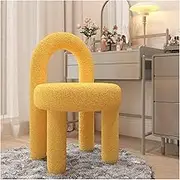 Sherpa Vanity Stool Vanity Chair with Back Soft Comfortable Vanity Stool Chair Seating Chairs Makeup Stool Seating for Bedroom Living Room Makeup Room (Yellow)