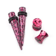 Pair of Pink & Black Leopard Print Tapers ( 8g to 5/8 ) w/ O- Rings and Ear Plug