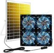 Solar Exhaust Fan for Chicken Coop & Powered Fan with 25W Solar Panel & 4-Pack High-Speed Brushless DC Fans, Solar Shed Ventilation Fan for Greenhouses,Attics, Barns & Dog Houses