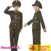 Army Officer Costume Kids Boys Ceremonial Soldier WW2 Military Uniform 40s Child