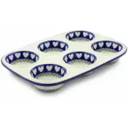 Polish Pottery Muffin Pan 11" Ceramika Artystyczna Light Hearted