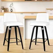 [ALFORDSON] 2pcs Bar Stool Bailey Swivel Kitchen Stool in 65cm Seat Height Leather Counter Stool with Back Footrest and Adjustable Leg Levelers Home Dining Chair White Black