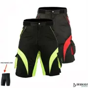 New Mens Cycling MTB Shorts Multipockets Bicycle Riding Shorts Padded Liner Free
