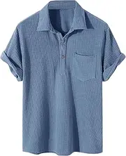 [Generic] Band T Shirts for Men Men's Pocket Blouse Solid Shirt Casual Blouse Sleeve Turn-Down Short Plaid Collar Men's Shirts Christmas Shirts Men