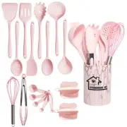 Pink 18Pcs Food Grade Silicone Kitchen Cookware Utensils Turner Spatula