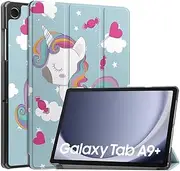 [SATURCASE] Case for Samsung Galaxy Tab A9 Plus / A9+ 11 inch SM-X210 X216 X218, Beautiful PU Leather Flip Foldable Folio Stand Slim Light Auto Wake Up/Sleep Protective Tablet Cover (KN-7)