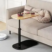 C-Shaped End Table with Adjustable Height,Sofa Tray Table Perfect for Sofa, Laptop, Snacks in Living Room, Bedroom, Bathtub, Small Spaces (Walnut Wood) (Log)