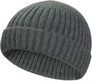 [ASHILISIA] Wool Knit Trawler Beanie Hat, Short Fisherman Skullcap Knit Cuff Beanie Cap for Men/Women Daily Wearing Dark Grey