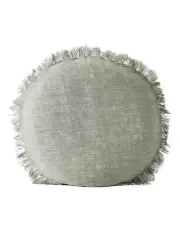 [Aura Home] Vintage Linen Fringe 45cm Round Cushion in Sage