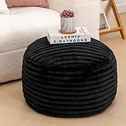 Asuprui Pouf Ottoman Unstuffed Ottoman Foot Rest Floor Pouf 20x20x12 Inches Round Bean Bag Chair Foldable Floor Chair Storage for Living Room Bedroom Black Stripe
