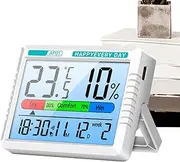 Room Thermograph Indoor | Humidity Meter Digital Hydrometer Temperature Sensor with Clock - Multi-Functional Wall Thermograph for Family, Friends, Home