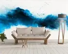 3D Ink Painting Birds Blue Self-adhesive Removeable Wallpaper Wall Mural