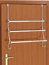 3 Rail Over The Door Towel Rail - Adjustable Towel Rail No Drilling for Bathroom - Bathroom Door Wardrobe Hanging Shelf with 2 Hooks - Hanging Towel Rail Made of Metal - White