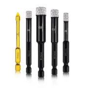 Diamond Drill Bits Set, 5 Piece Dry Diamond Hole Saw with Quick Change Hex Sh...