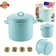 12Qt Porcelain Enamel Stockpot: Elegant Carbon Steel Cookware for Home Chefs