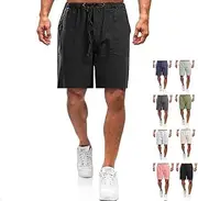 [Generic] Zeanaturals Casual Men's Casual Linen Shorts, Linen Casual Elastic Waist Drawstring Lightweight Slim-Fit Shorts, Black, Small