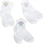 [Jefferies Socks] Big Girls' Beachy Fish Applique (Pack of 3) - Multi