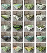 Ambesonne Green Print Flat Sheet Top Sheet Decorative Bedding 6 Sizes